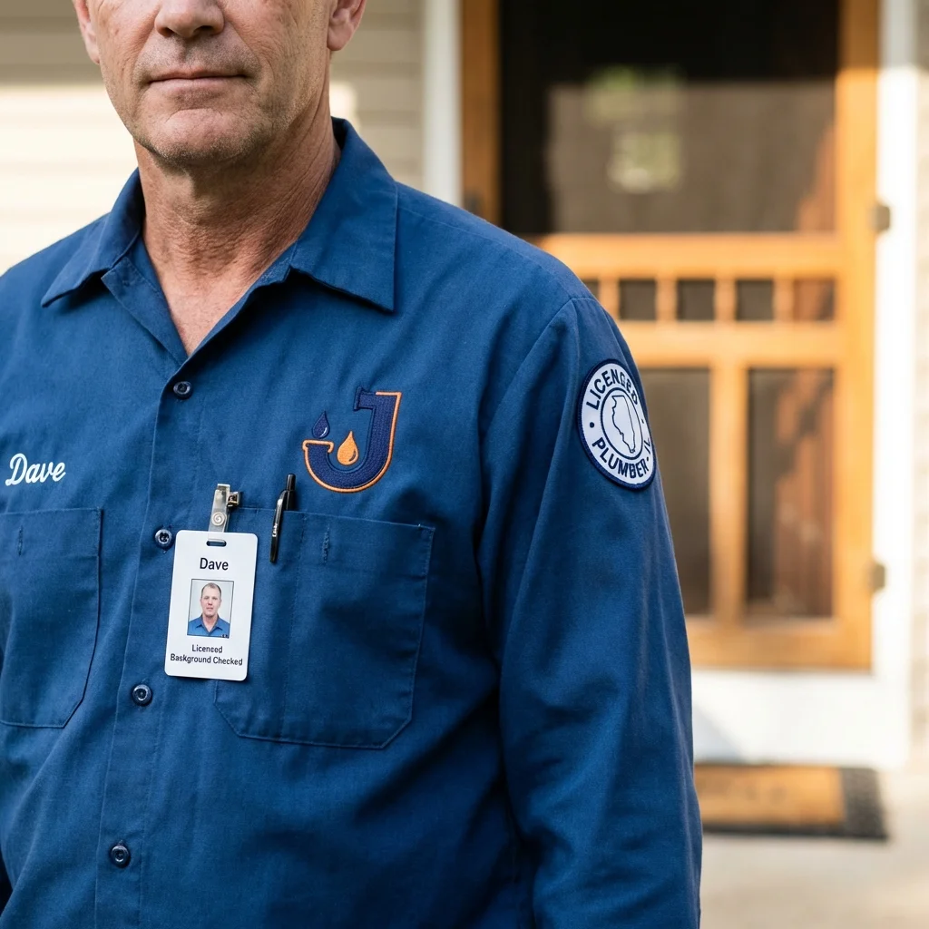 Licensed plumber showing ID badge in Coon Rapids, IA